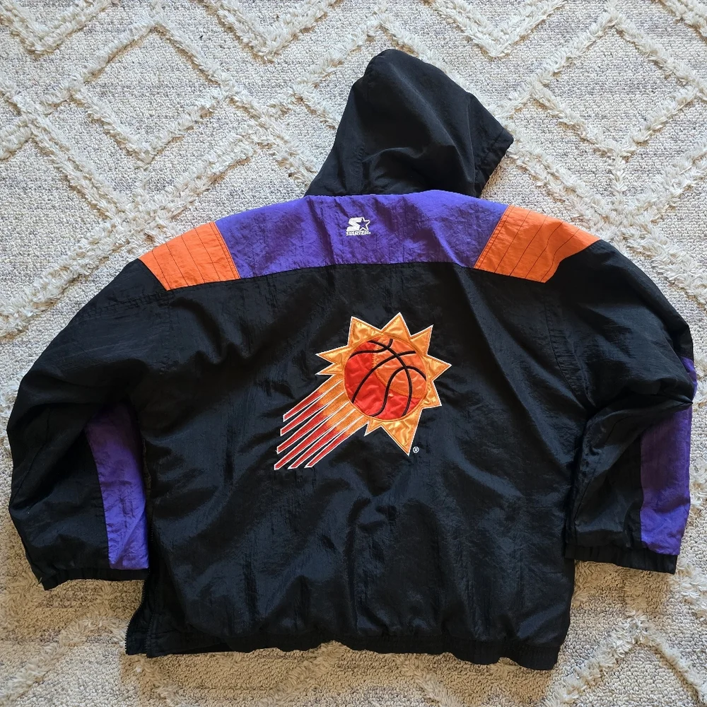 Vtg Phoenix Suns Starter Puffy Jacket Sz XL hoodie half zip pouch NBA **FLAWS**
